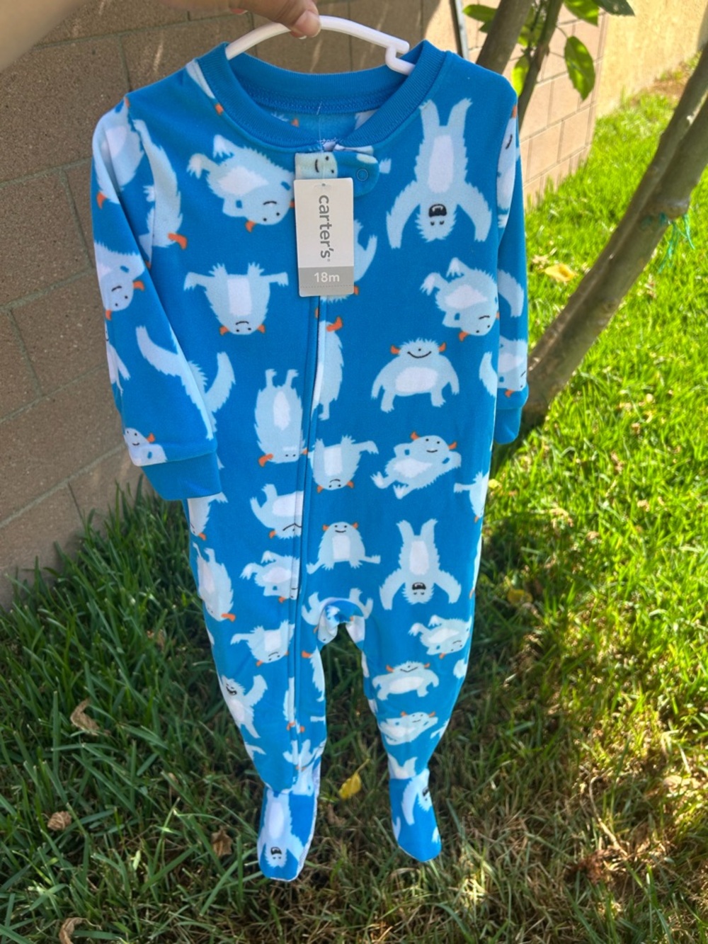 Carter's Bright Blue Yeti Print Footed One-Piece